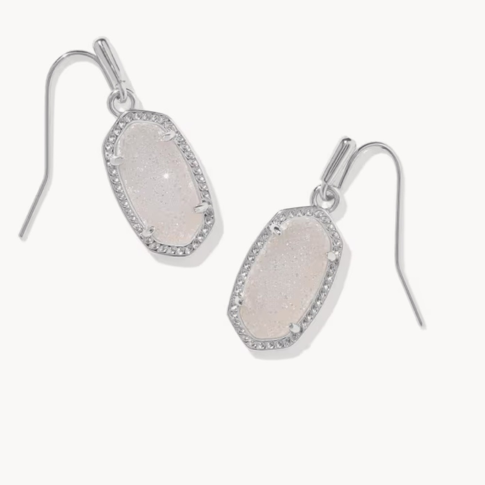 Kendra Scott Lee Drop Earrings Silver with Clear Drusy‎